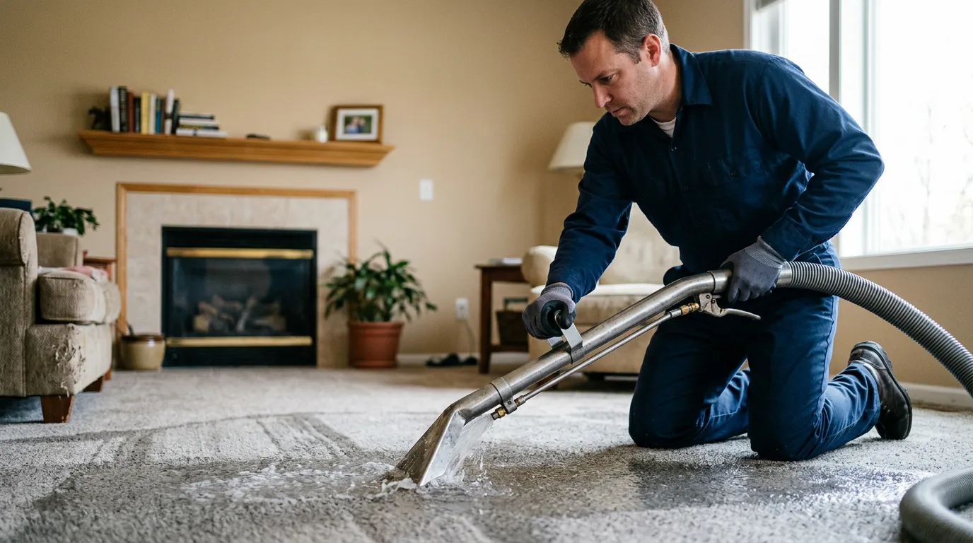 Water damage restoration technician working near Eagle, WI